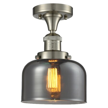 Innovations Lighting 1 Light Large Bell 8In. Brushed Satin Nickel Semi-Flush Mount With Smoked Glass, 510934 517-1CH-SN-G73